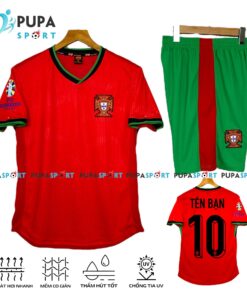 Bộ Đồ Đá Banh Hd/Jp/Dk,  Bồ Đào Nha - Đỏ, Vải Mè Hàn/Thun Lạnh Cho Nam Nữ, Có In Tên